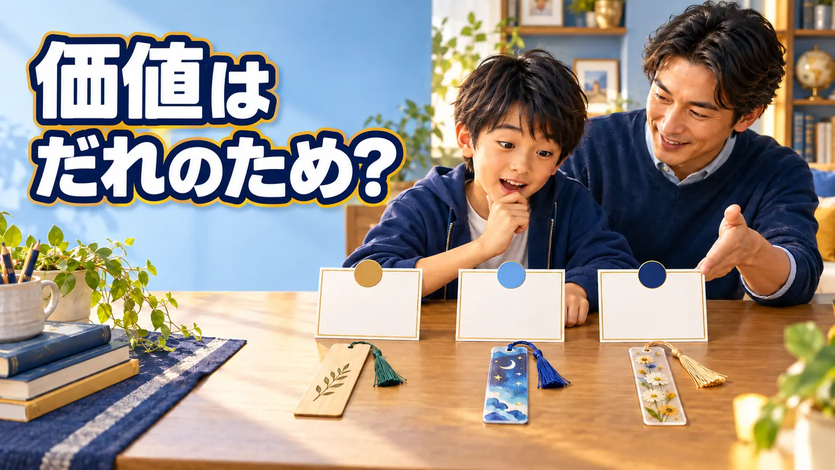 しおりを使う家族の気持ちや便利さを考える子ども