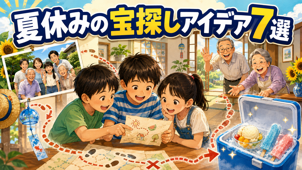 おやつや家族写真や地図を使った夏休みの宝探しアイデア