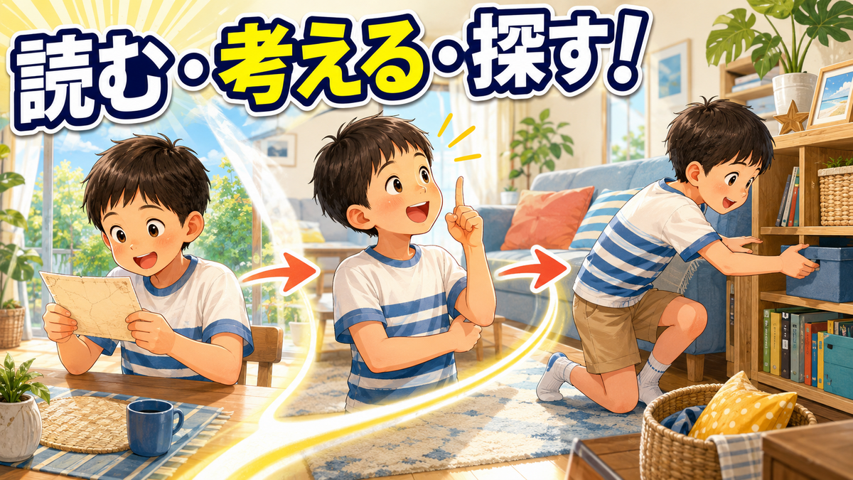 読む・考える・探すを交互に楽しむ家の宝探しの流れ